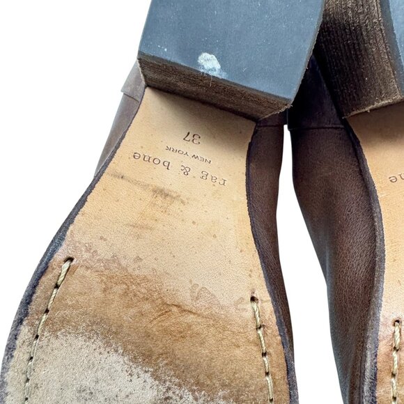 RAG & BONE Newbury Brown Leather Back Zip Ankle Heel Boots Booties size 7 37 - Picture 10 of 11